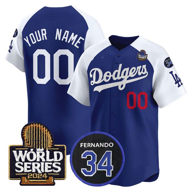 Custom Los Angeles Dodgers ACTIVE PLAYER Royal White 2024 World Series With Fernando Memorial Patch Limited Stitched Baseball Jersey - Main View