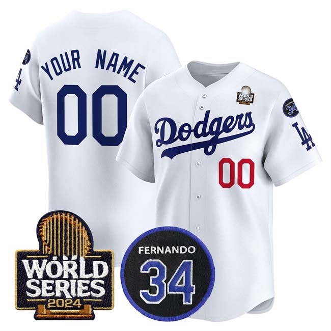 Custom Los Angeles Dodgers ACTIVE PLAYER White 2024 World Series With Fernando Memorial Patch Limited Stitched Baseball Jersey - Main View