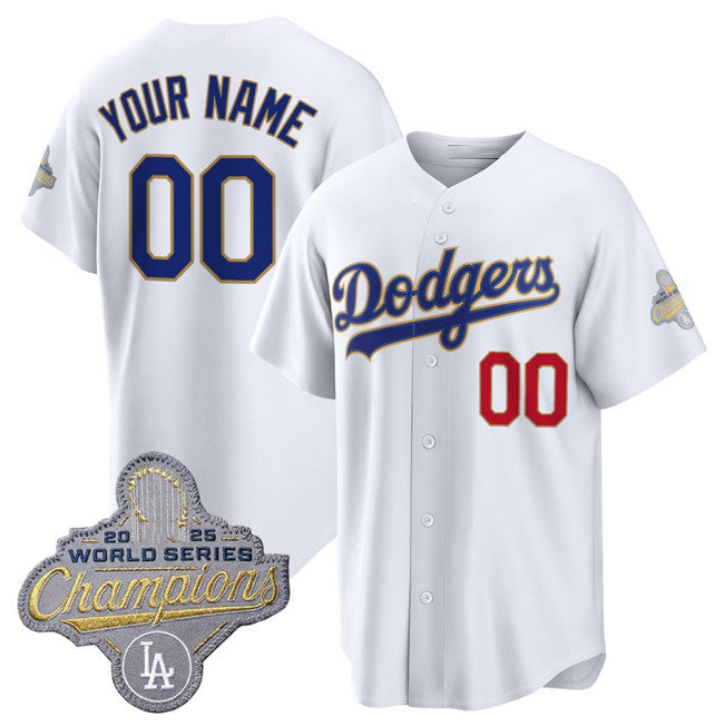Custom Los Angeles Dodgers ACTIVE PLAYER White 2026 Gold Collection Stadium Stitched Baseball Jersey - Main View