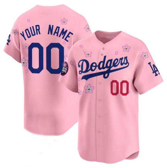 Custom Los Angeles Dodgers Active Player Pink 2025 Tokyo Series Limited Stitched Baseball Jersey - Main View