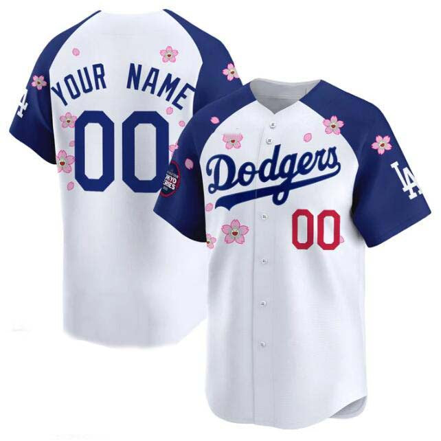 Custom Los Angeles Dodgers Active Player White Royal 2025 Tokyo Series Limited Stitched Baseball Jersey - Main View