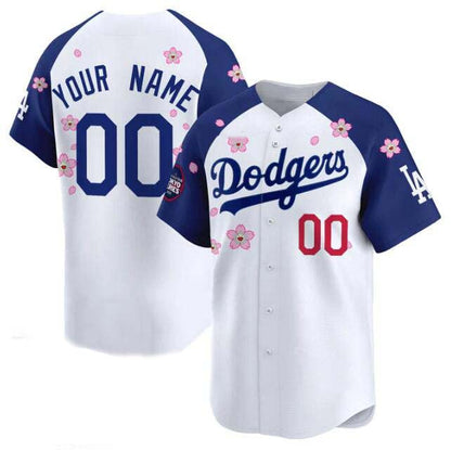 Custom Los Angeles Dodgers Active Player White Royal 2025 Tokyo Series Limited Stitched Baseball Jersey - Main View