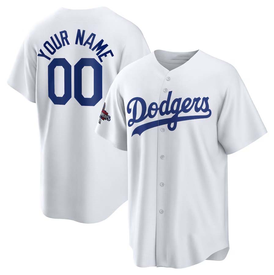 Custom Los Angeles Dodgers White 2024 World Series Champions Home Replica Stitched Baseball Jersey - Main View