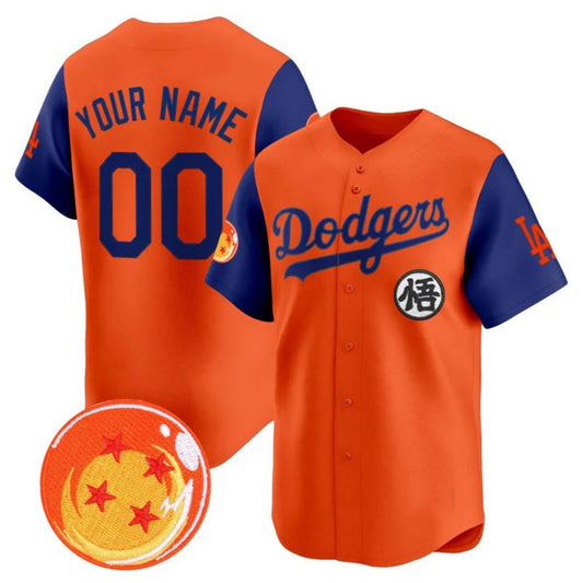 Custom Los Angeles Dodgers x Dragon Ball Royal Orange Vapor Premier Limited Jersey - Stitched Baseball Jersey - Main View