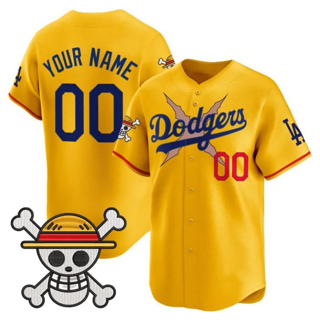 Custom Los Angeles Dodgers x One Piece Gold 2025 Vapor Premier Limited Jersey - Stitched Baseball Jersey - Main View