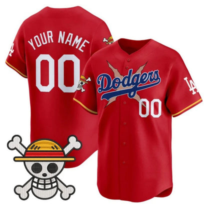 Custom Los Angeles Dodgers x One Piece Red 2025 Vapor Premier Limited Jersey - Stitched Baseball Jersey - Main View