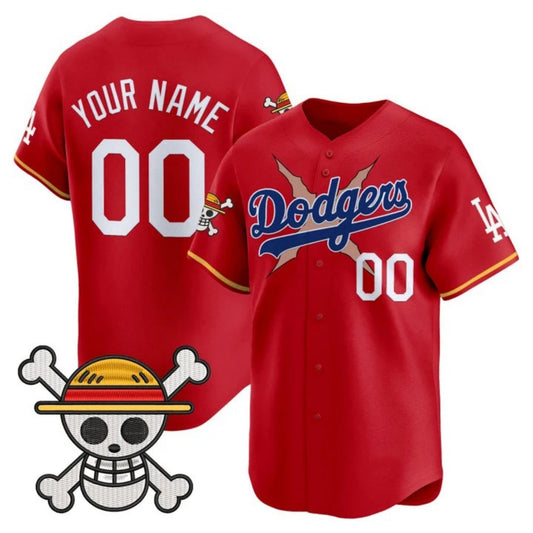 Custom Los Angeles Dodgers x One Piece Red 2025 Vapor Premier Limited Jersey - Stitched Baseball Jersey - Main View