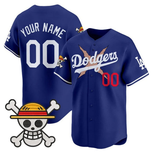 Custom Los Angeles Dodgers x One Piece Royal Vapor Premier Limited Jersey - Stitched Baseball Jersey - Main View