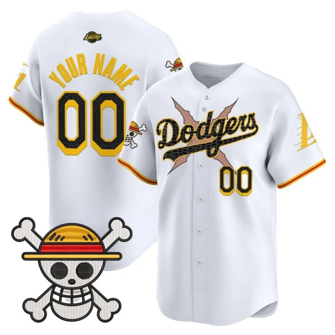 Custom Los Angeles Dodgers x One Piece x Mamba White Vapor Premier Limited Jersey - Stitched Baseball Jersey - Main View