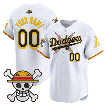 Custom Los Angeles Dodgers x One Piece x Mamba White Vapor Premier Limited Jersey - Stitched Baseball Jersey - Main View