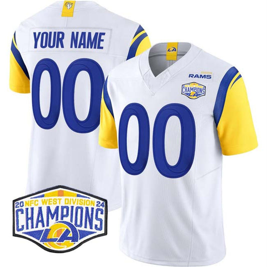 Custom LA.Rams Active Player White 2024 West Champions F.U.S.E. Vapor Untouchable Stitched Football Jersey - Main View
