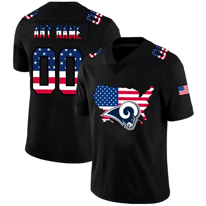 Custom LA.Rams Black Limited Fashion Flag American Jerseys Stitched Jersey Football Jerseys - Main View