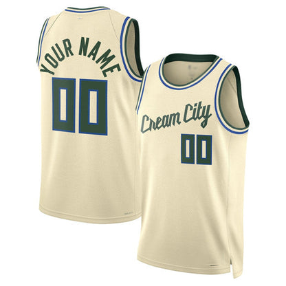 Custom M.Bucks Active Player Cream 2025-26 City Edition Swingman Stitched Basketball Jersey - Main View