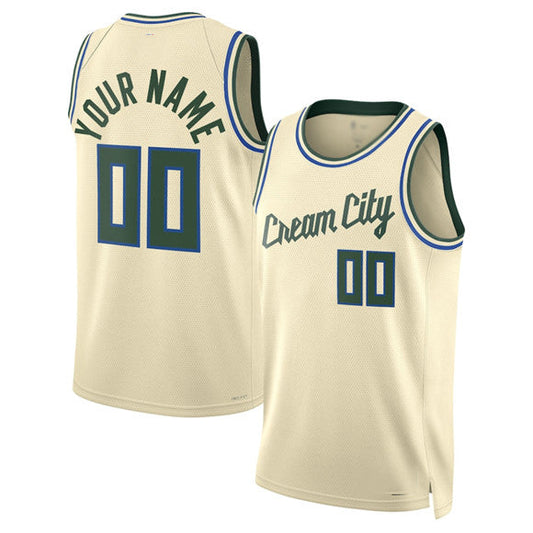Custom M.Bucks Active Player Cream 2025-26 City Edition Swingman Stitched Basketball Jersey - Main View