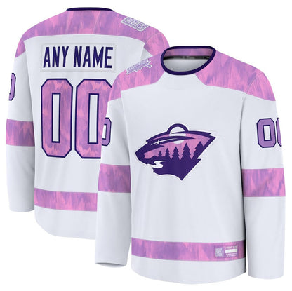 Custom M.Wild Fanatics 2024 Hockey Fights Cancer Practice Jersey - White Stitched American Hockey Jerseys - Main View