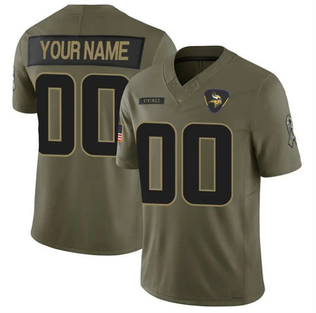 Custom MN.Vikings Active Player Olive 2025 F.U.S.E. Salute to Service Limited Stitched Football Jersey - Main View
