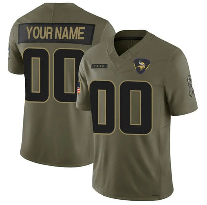 Custom MN.Vikings Active Player Olive 2025 F.U.S.E. Salute to Service Limited Stitched Football Jersey - Main View