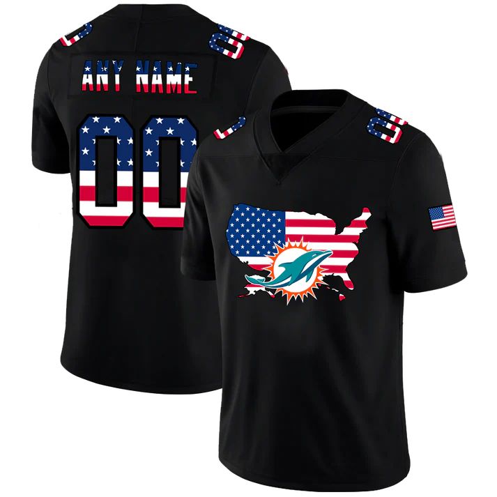 Custom M.Dolphins Black Limited Fashion Flag Stitched American Football Jerseys - Main View