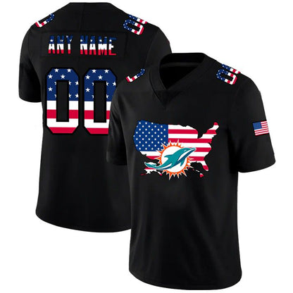Custom M.Dolphins Black Limited Fashion Flag Stitched American Football Jerseys - Main View