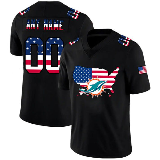 Custom M.Dolphins Black Limited Fashion Flag Stitched American Football Jerseys - Main View