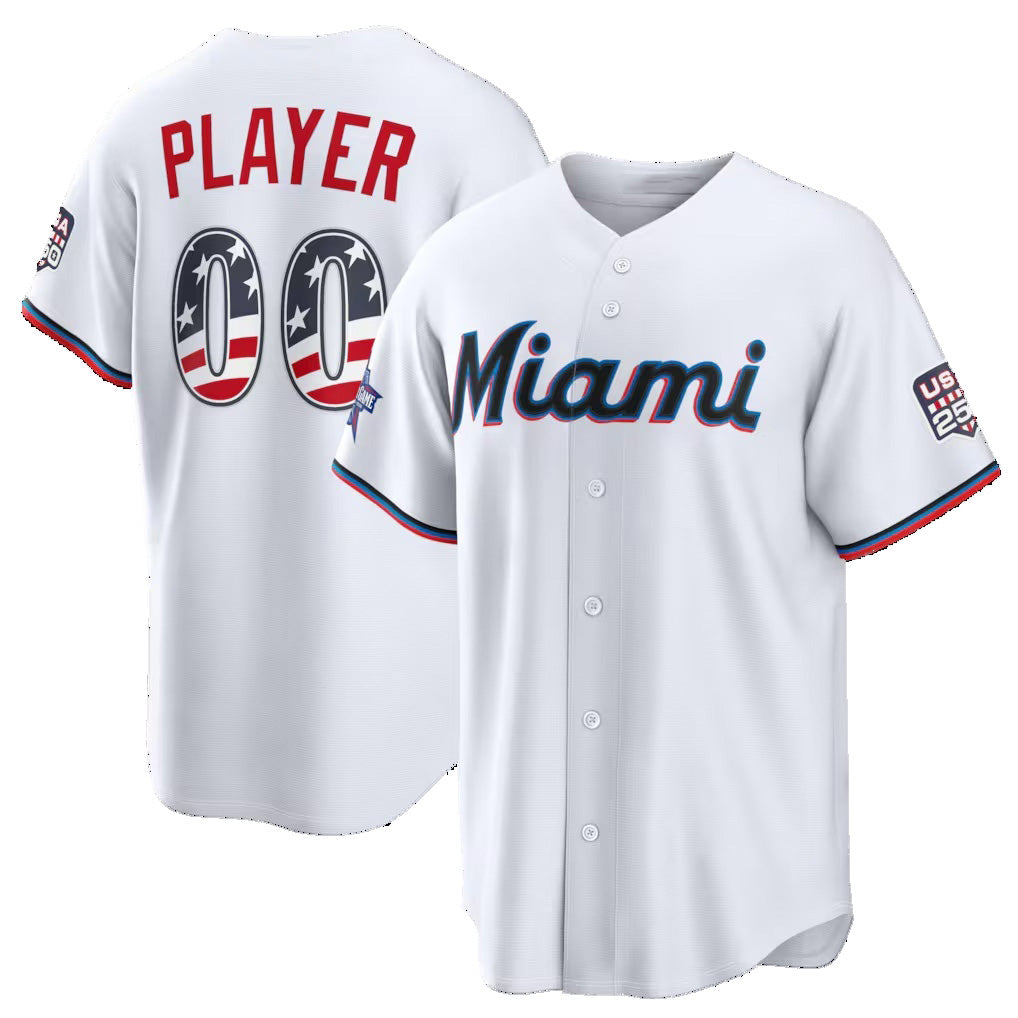 Custom Miami Marlins 2026 All-Star Edition Stars & Stripes White Stadium Pick-A-Player Baseball Jersey - Main View