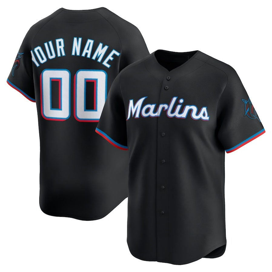 Custom Miami Marlins Alternate Limited Jersey - Black Stitched Baseball Jersey - Main View