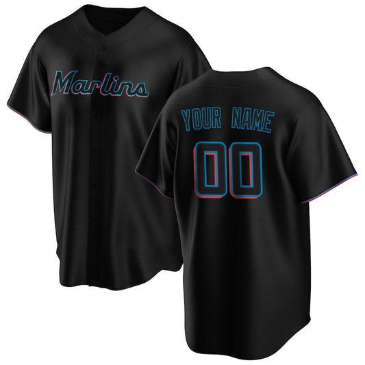 Custom Miami Marlins Alternate Replica Jersey - Black Stitched Baseball Jersey - Main View