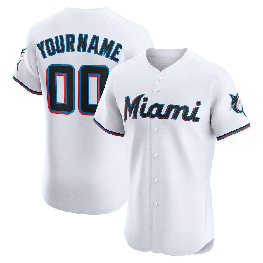 Custom Miami Marlins Home Elite Jersey - White Stitched Baseball Jersey