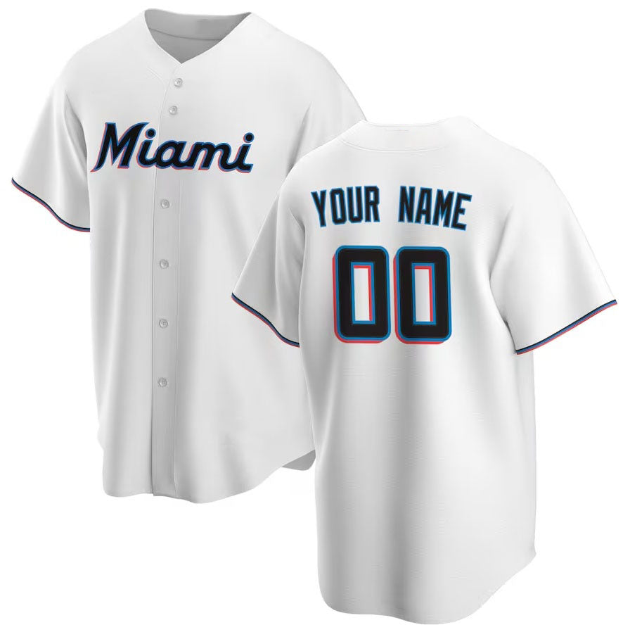 Custom Miami Marlins Home Replica Jersey - White Stitched Baseball Jersey - Main View