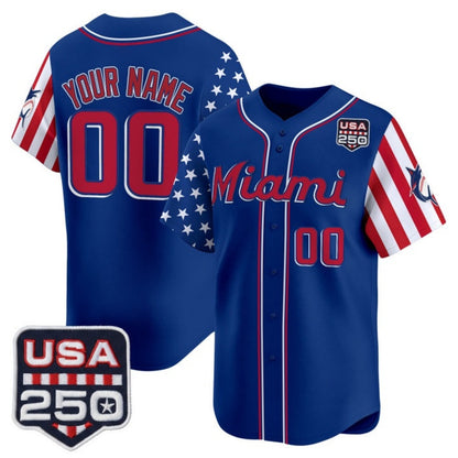 Custom Miami Marlins Royal America 250 Edition Vapor Premier Limited Stitched Baseball Jersey - Main View