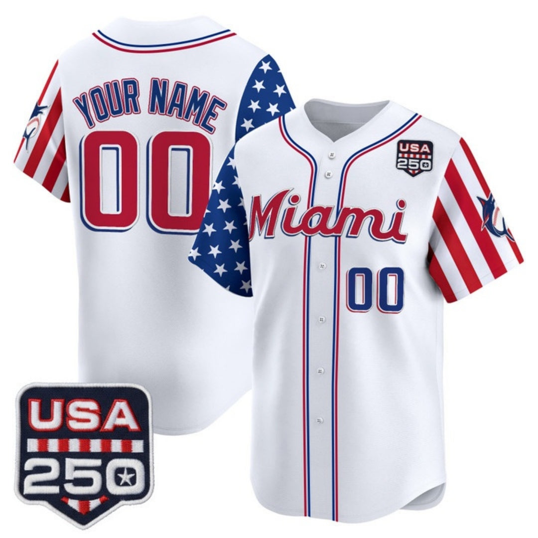 Custom Miami Marlins White America 250 Edition Vapor Premier Limited Stitched Baseball Jersey - Main View
