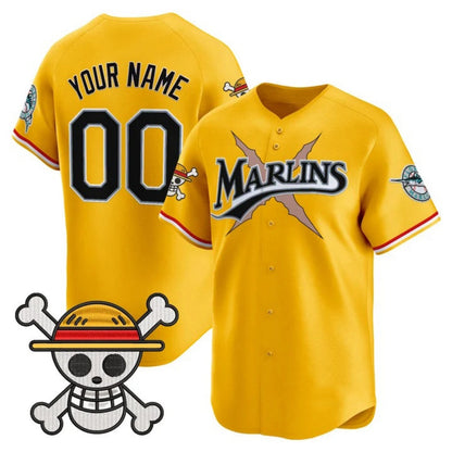 Custom Miami Marlins x One Piece Gold Vapor Premier Limited Jersey - Stitched Baseball Jersey - Main View