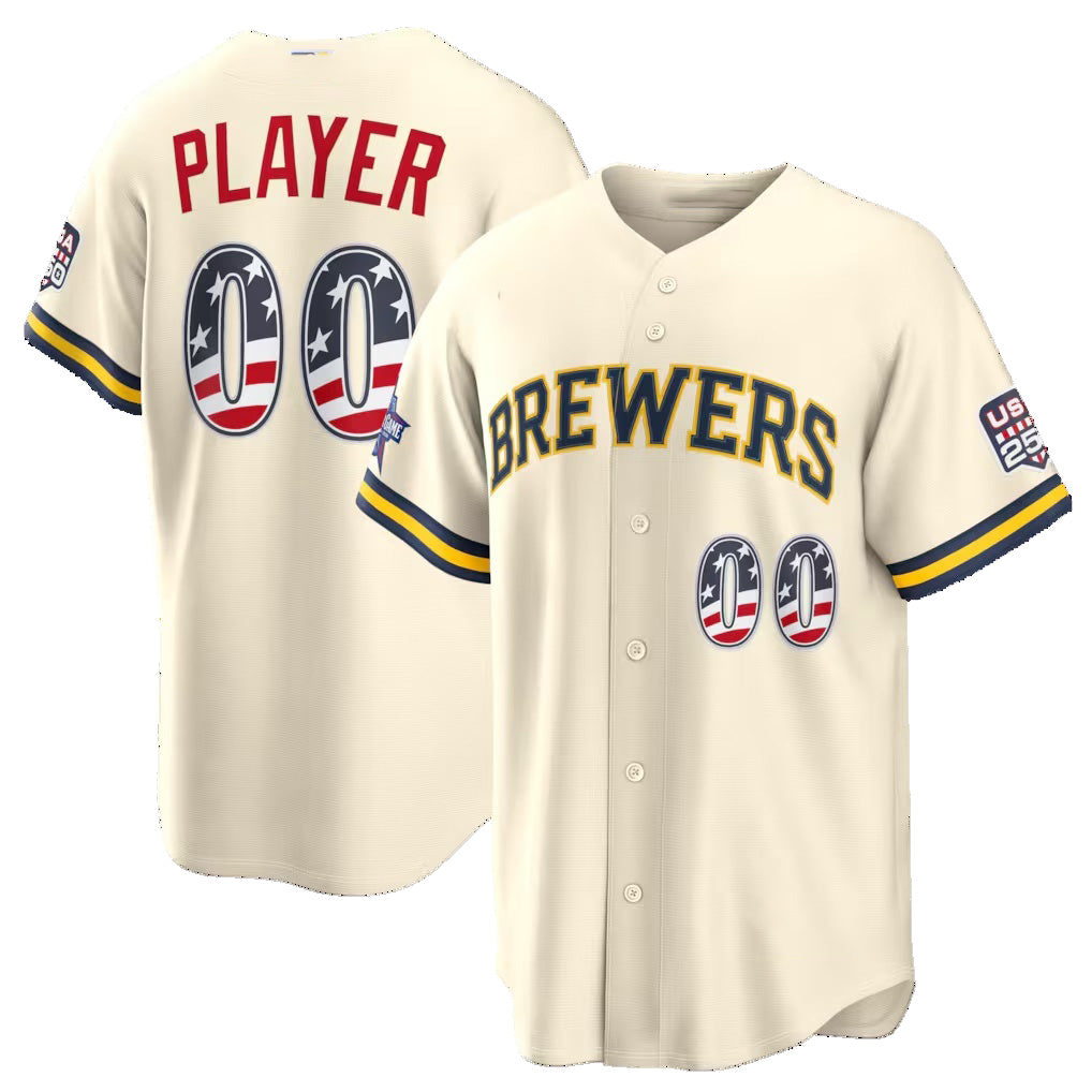 Custom Milwaukee Brewers 2026 All-Star Edition Stars & Stripes Cream Stadium Pick-A-Player Baseball Jersey - Main View