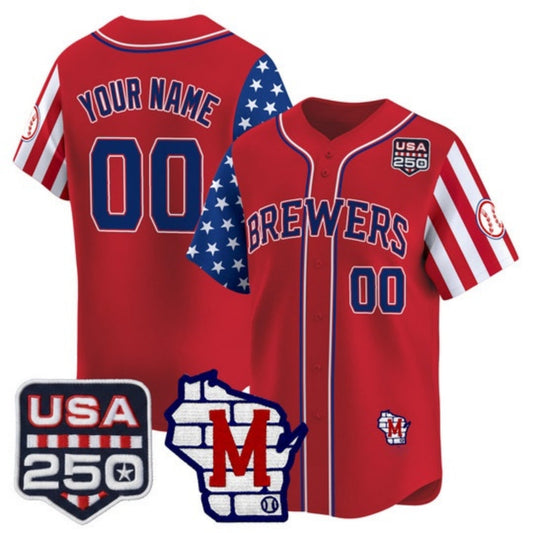 Custom Milwaukee Brewers America 250 Edition Vapor Premier Limited Red Stitched Baseball Jersey - Main View