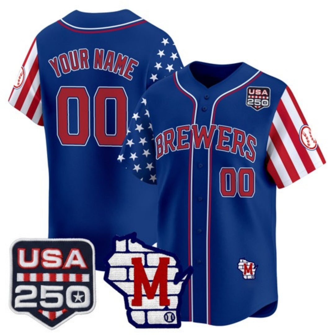 Custom Milwaukee Brewers America 250 Edition Vapor Premier Limited Royal Stitched Baseball Jersey - Main View