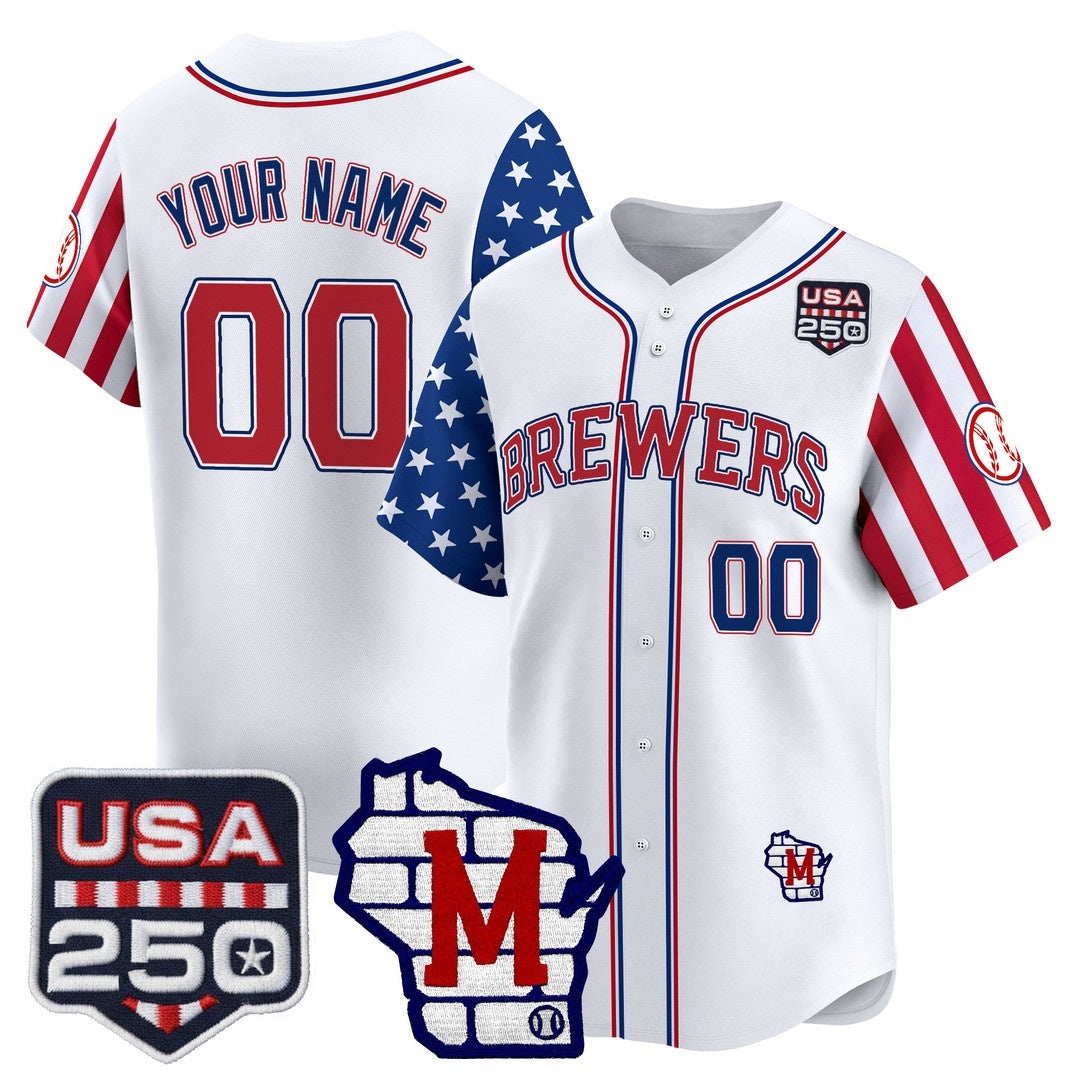 Custom Milwaukee Brewers America 250 Edition Vapor Premier Limited White Stitched Baseball Jersey - Main View