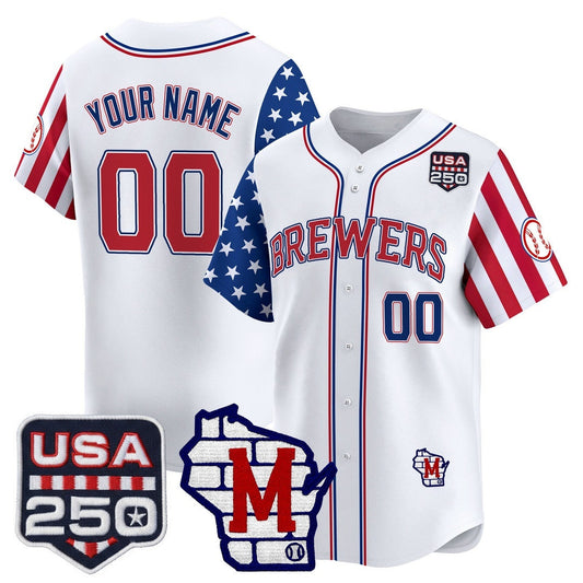 Custom Milwaukee Brewers America 250 Edition Vapor Premier Limited White Stitched Baseball Jersey - Main View