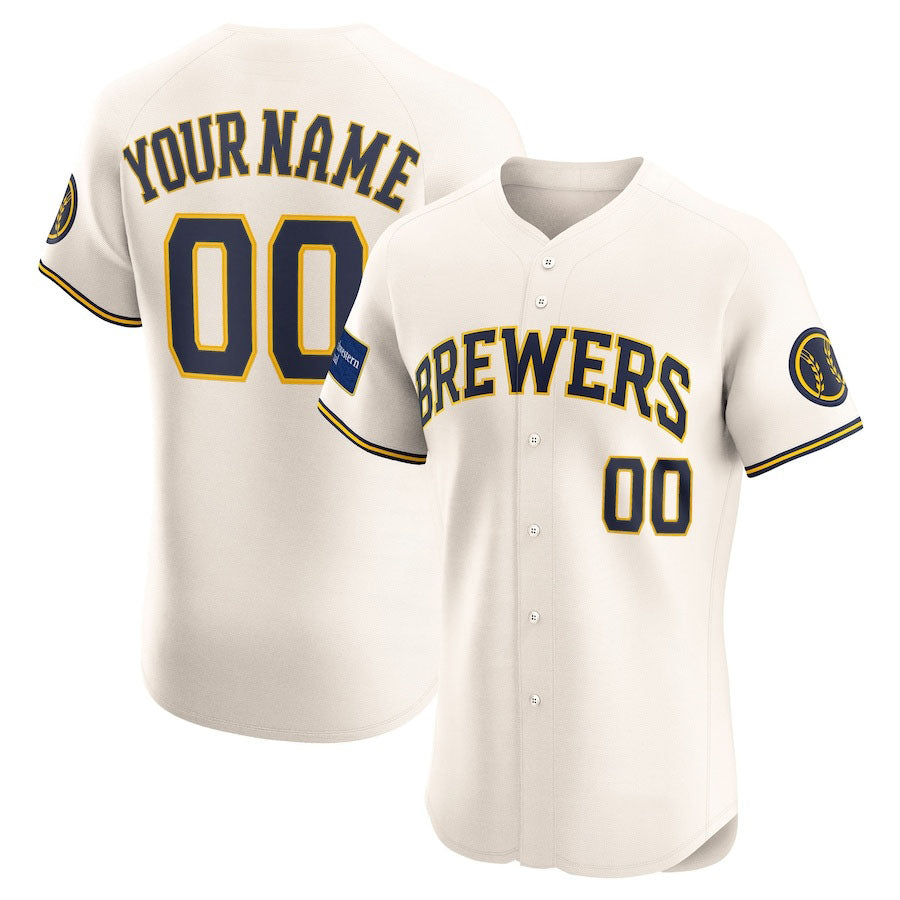 Custom Milwaukee Brewers Home Elite Sponsor Patch Jersey – Cream Stitched Baseball Jersey - Main View