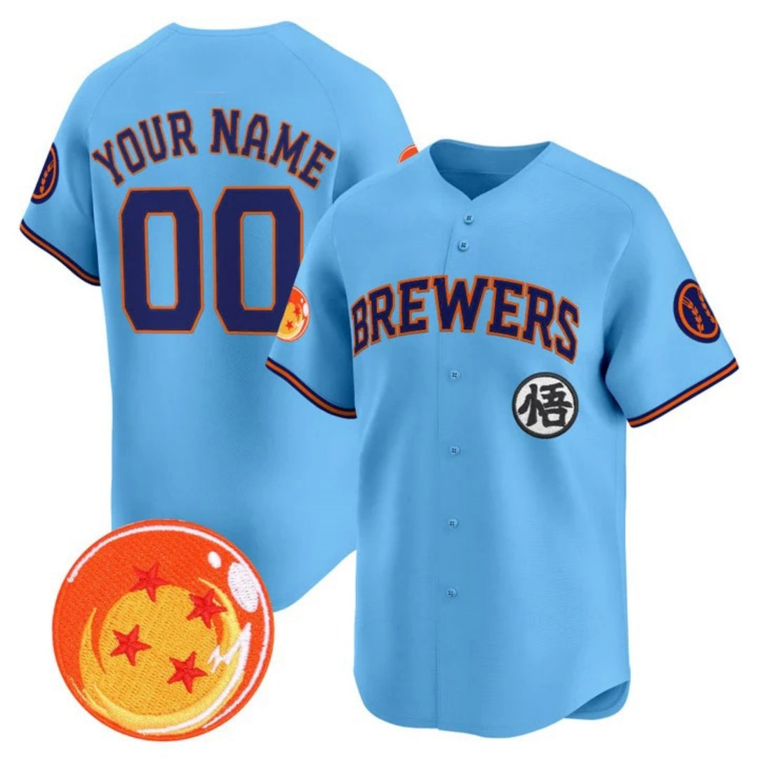 Custom Milwaukee Brewers x Dragon Ball Blue Vapor Premier Limited Jersey - All Stitched Baseball Jersey - Main View