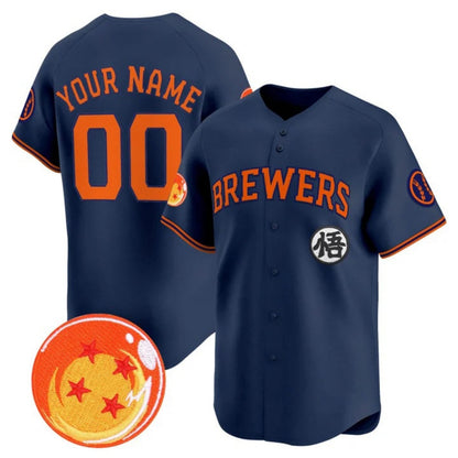 Custom Milwaukee Brewers x Dragon Ball Navy Vapor Premier Limited Jersey - All Stitched Baseball Jersey - Main View