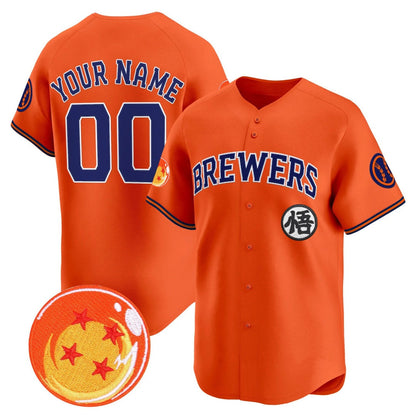 Custom Milwaukee Brewers x Dragon Ball Orange Vapor Premier Limited Jersey - All Stitched Baseball Jersey - Main View