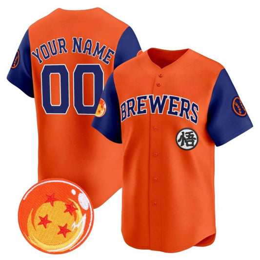 Custom Milwaukee Brewers x Dragon Ball Royal Orange Vapor Premier Limited Jersey - All Stitched Baseball Jersey - Main View