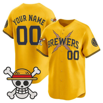 Custom Milwaukee Brewers x One Piece Gold Vapor Premier Limited Jersey - Stitched Baseball Jersey - Main View