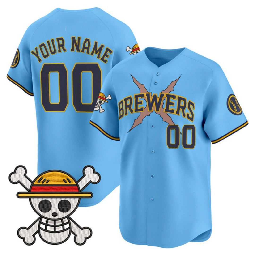 Custom Milwaukee Brewers x One Piece Light Blue Vapor Premier Limited Jersey - Stitched Baseball Jersey - Main View