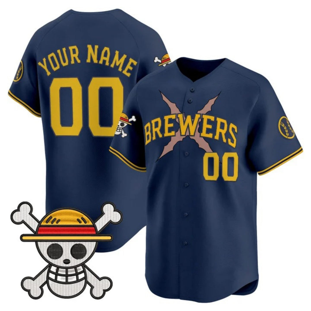 Custom Milwaukee Brewers x One Piece Navy Vapor Premier Limited Jersey - Stitched Baseball Jersey - Main View