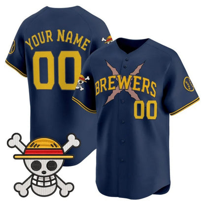Custom Milwaukee Brewers x One Piece Navy Vapor Premier Limited Jersey - Stitched Baseball Jersey - Main View