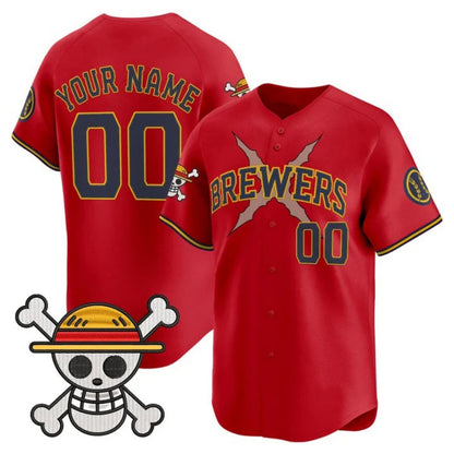 Custom Milwaukee Brewers x One Piece Red Vapor Premier Limited Jersey - Stitched Baseball Jersey - Main View