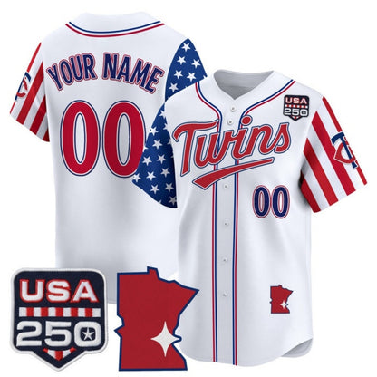 Custom Minnesota Twins America 250 Edition Vapor Premier Limited White Stitched Baseball Jersey - Main View