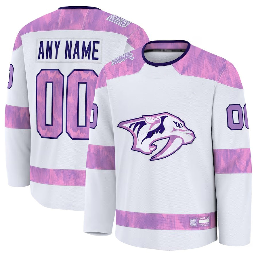 Custom N.Predators Fanatics 2024 Hockey Fights Cancer Practice Jersey - White Stitched American Hockey Jerseys - Main View