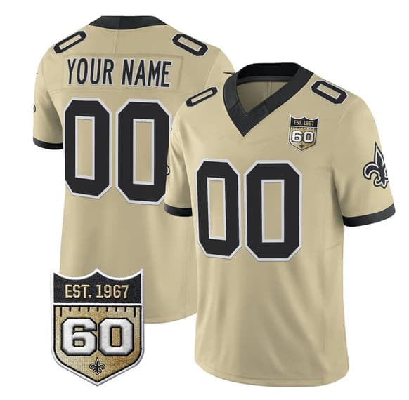 Custom NO.Saints Active Player Gold F.U.S.E. 60th Anniversary Patch Vapor Limited Stitched Football Jersey - Main View
